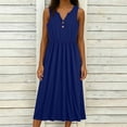 thumbnail image 5 of Women Summer Maxi Dress Solid Color Sleeveless V Neck Button Pleated Elegant Flowy Sundress with Pockets Casual Beach Vacation Dresses, 5 of 8