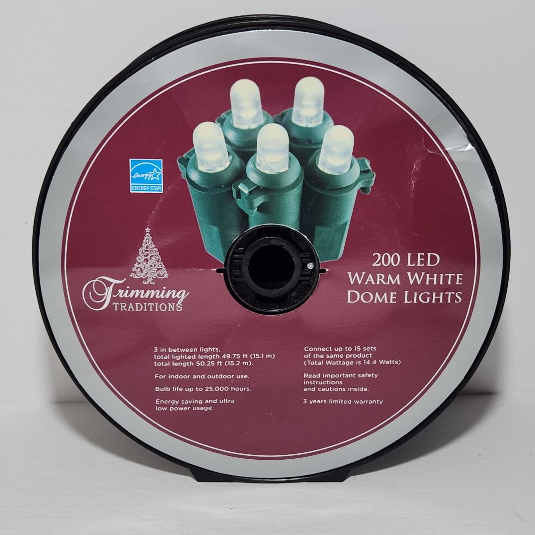 Trimming Traditions 200 Warm White LED Christmas Dome String Lights on Reel Lighted Length 50