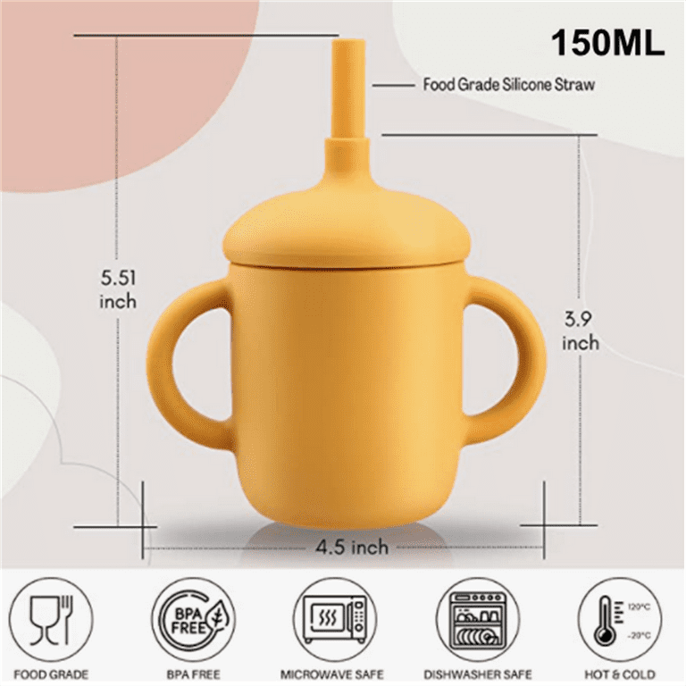 Silicone Baby Training Cup, Spill Proof Sippy Cup with Handles, Baby Straw  Water Bottle Leak-proof Cup for Baby 6+ Months 