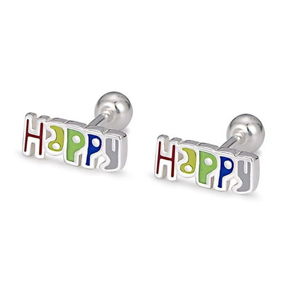 18G Happy Stud Earrings Sterling Silver 925 Cartilage Tragus Earrings Helix Studs Piercing for Women