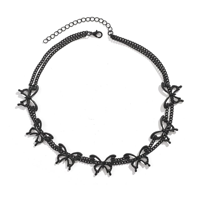 Gargantilla gótica de mariposa negra, collares góticos de 2 niveles, cadenas punk en capas, collares para disfraces de Halloween para mujeres y niñas