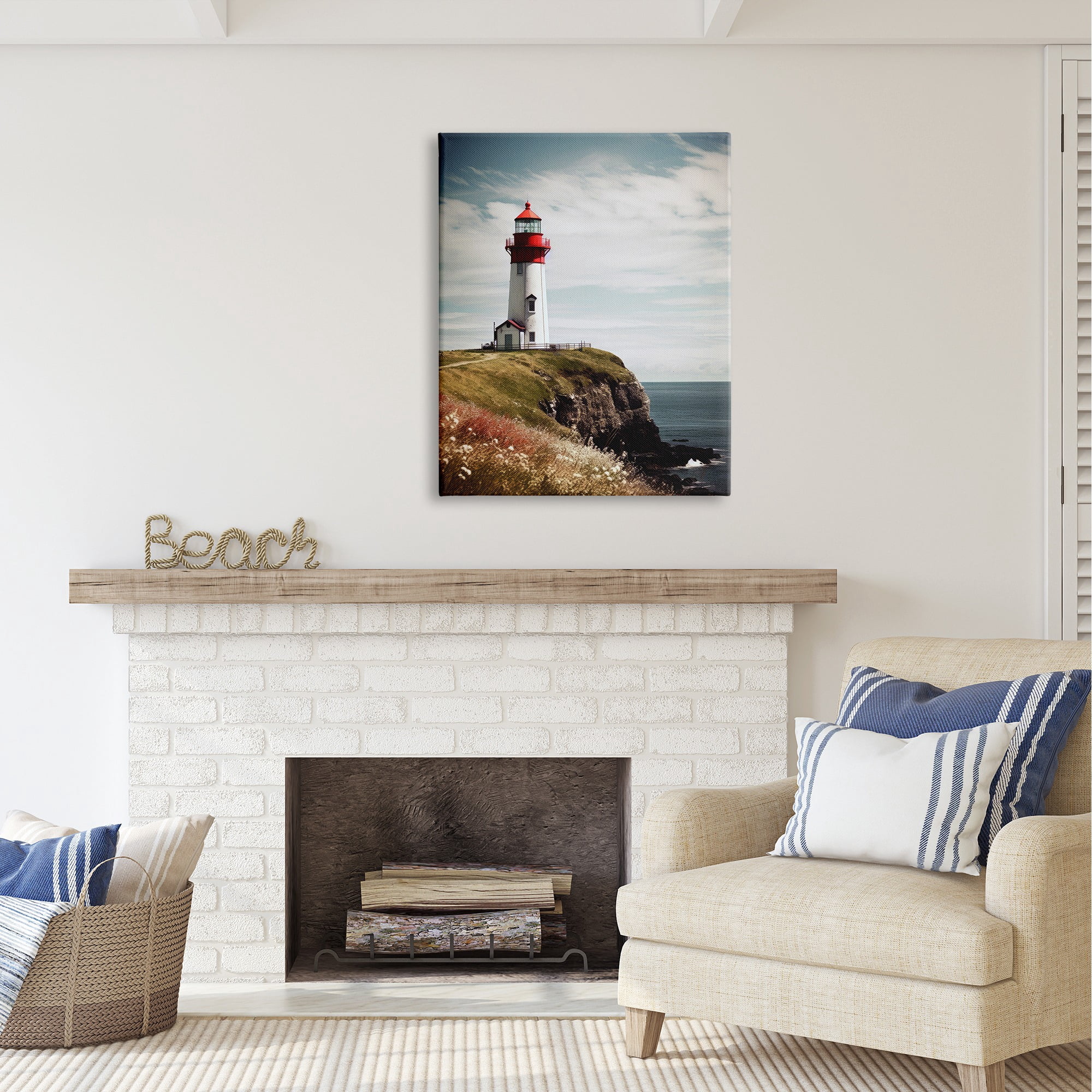 Stupell Industries Lighthouse on High Cliff Landscape Photography Gallery Wrapped Canvas Art Print Wall Art, 30 x 40