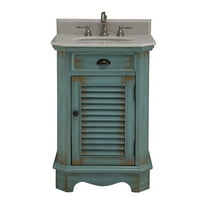 Benton Collection 24" Distressed Blue Bathroom Vanity with White Marble Top