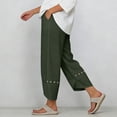 thumbnail image 7 of Cagogo Womens Wide Leg Capri Pants Summer Casual Elastic Waist High Waisted Flowy Cotton Linen Trousers for Beach Vacation Work Plus Size Pockets Boho Clothes, Army Green 3XL, 7 of 7