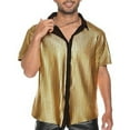 thumbnail image 2 of Mens Short Sequin Sleeve Shirt Metallic Rave Button Front Shirt Short Sleeve Party T Shirt Clubwear Trendy Casual Night Out Slim Fit Glossy Top,Yellow,XL, 2 of 5