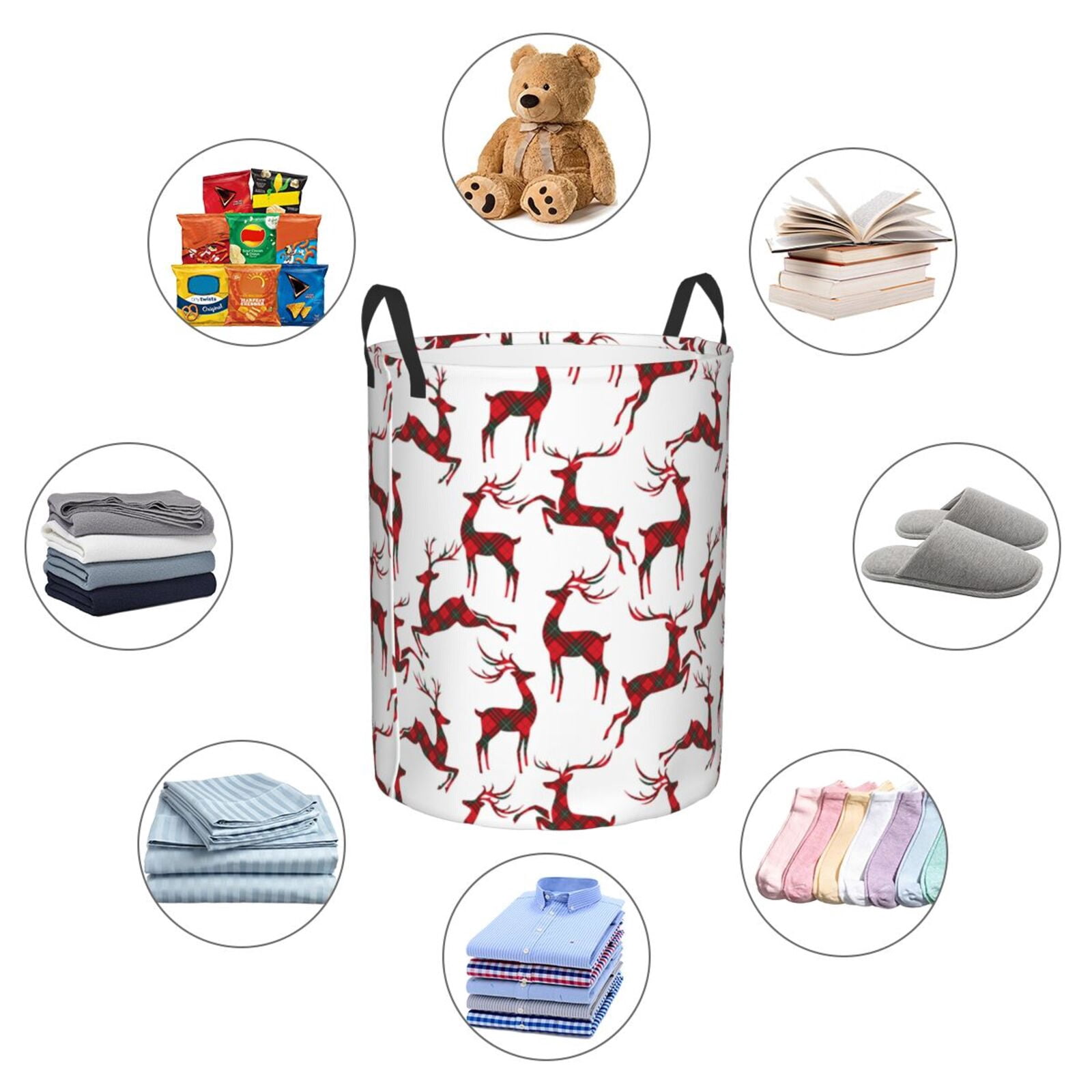 Large Laundry Basket with Handles - Plaid Pattern Deer Red Kids Baby Dirty Clothes Laundry Hamper for Bedroom Aesthetic