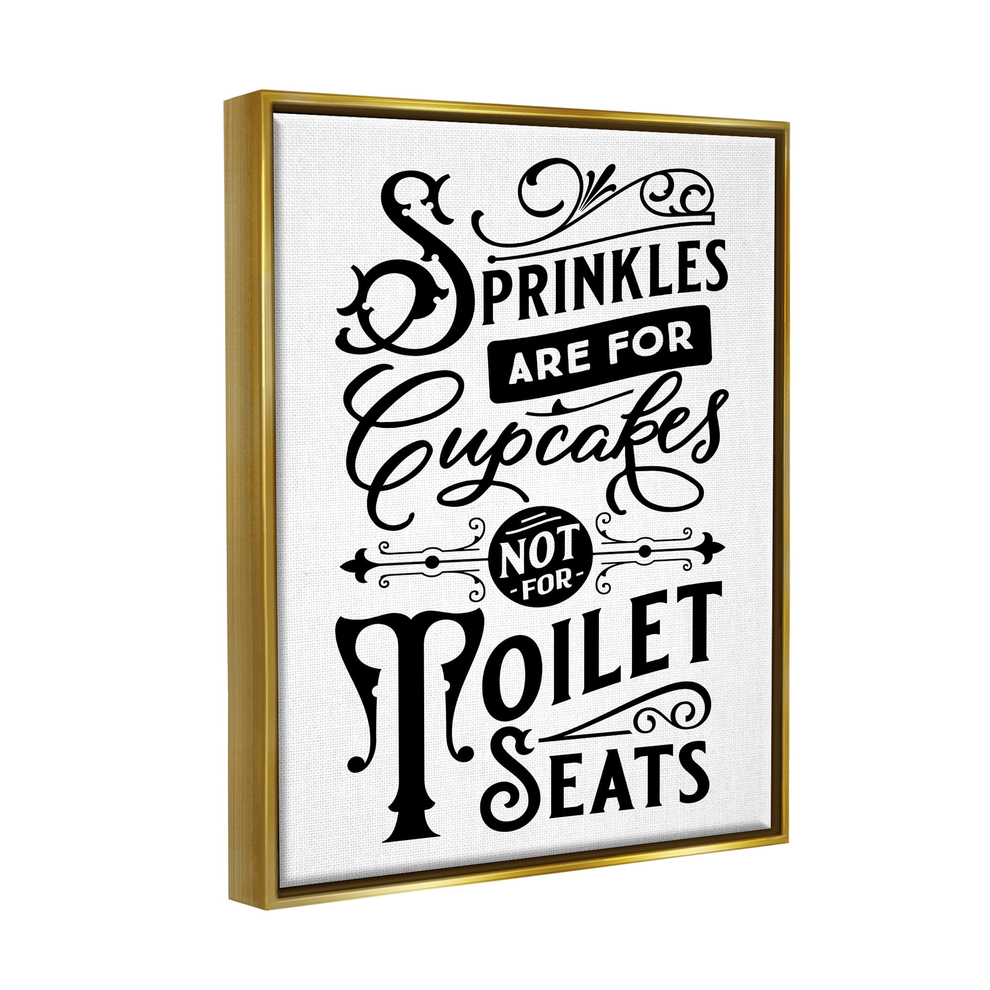 Stupell Industries Humorous Bathroom Toilet Seat Phrase Vintage Typography Graphic Art Metallic Gold Floating Framed Canvas Print Wall Art, Design by Lettered and Lined
