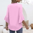 thumbnail image 4 of Yubnlvae Blouses Roses pour Femmes Décontractées à Manches 3/4 Hauts pour Femmes T-Shirts à Col en V Chemises avec Manches Évasées, TG, 4 of 5