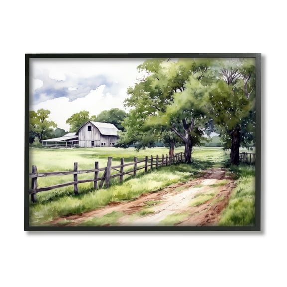Stupell Industries Countryside Cottage Painting Landscape Painting Black Framed Art Print Wall Art, 14 x 11
