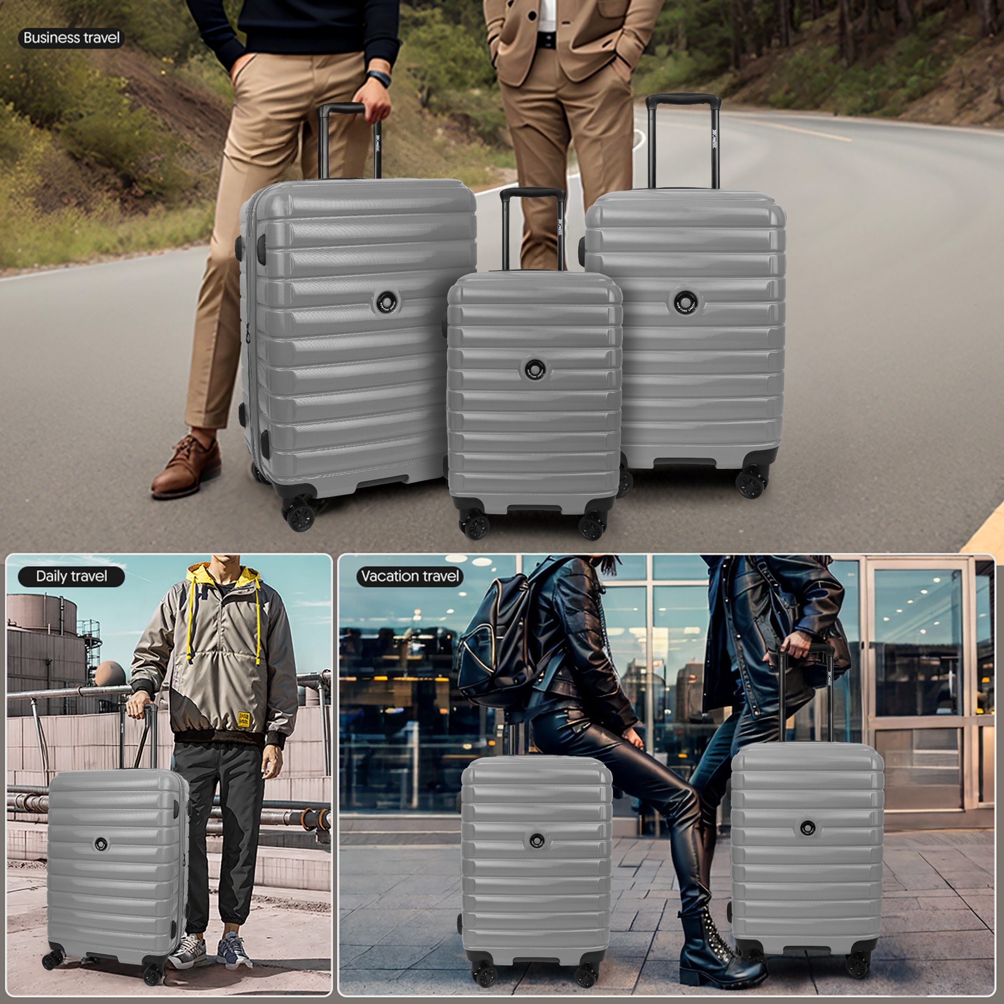 3 Piece Hardshell Luggage Set Expandable Hardside Suitcase with Spinner Wheels and TSA Lock, Lightweight Carry on and Checked Luggage 20" 25" 29", Silver, LA13601
