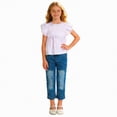 thumbnail image 3 of HCNTES Kids Girl's 2 Piece Print Outfit T-shirts with Bell Bottom Flare Pants Outfits Set Little Girls School Suit 7-13Y Children Girls Summer Clothing Set(D01-Blue,5-6 Years), 3 of 9