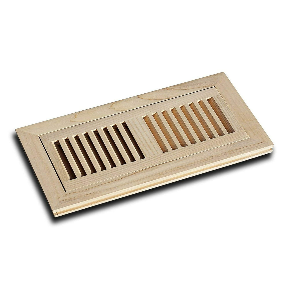 WELLAND 4" x 10" Wood Vent Floor Register Flush Mount, Unfinished Ash