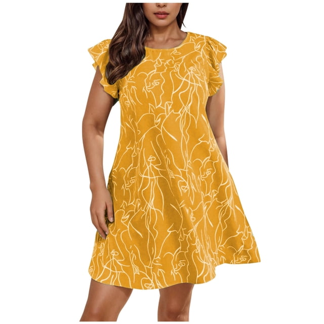 Vestido Corto de Manga Larga para Mujeres Talla Grande Cuello Redondo Manga Corta Impresión Floral, Cómodo Vestido de Verano Casual