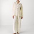 thumbnail image 2 of Wang6 Women's Cotton Pajamas Sets 2 Pieces Fall Long Sleeve Pjs Sets Soft Button V Neck Shirts Straight Pants Ladies Loose Fit Plaid Printed Sleepwear Loungewear Sets X_Yellow XL, 2 of 5