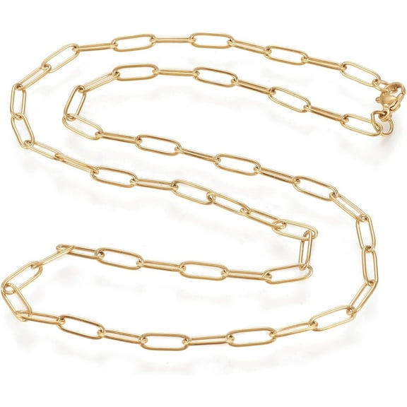 1Pcs 304 Stainless Steel Paperclip Chain Necklace with Lobster Claw Clasps for Men Women Jewelry Gift Golden 19.68 inch