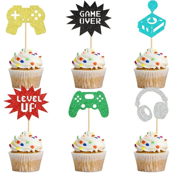 12pcs Video Game Cupcake Toppers Assembled Game On Controllers Cake for Childrens Game Decoration Themed Baby Shower Birthday Party Cake Decoration Supplies
