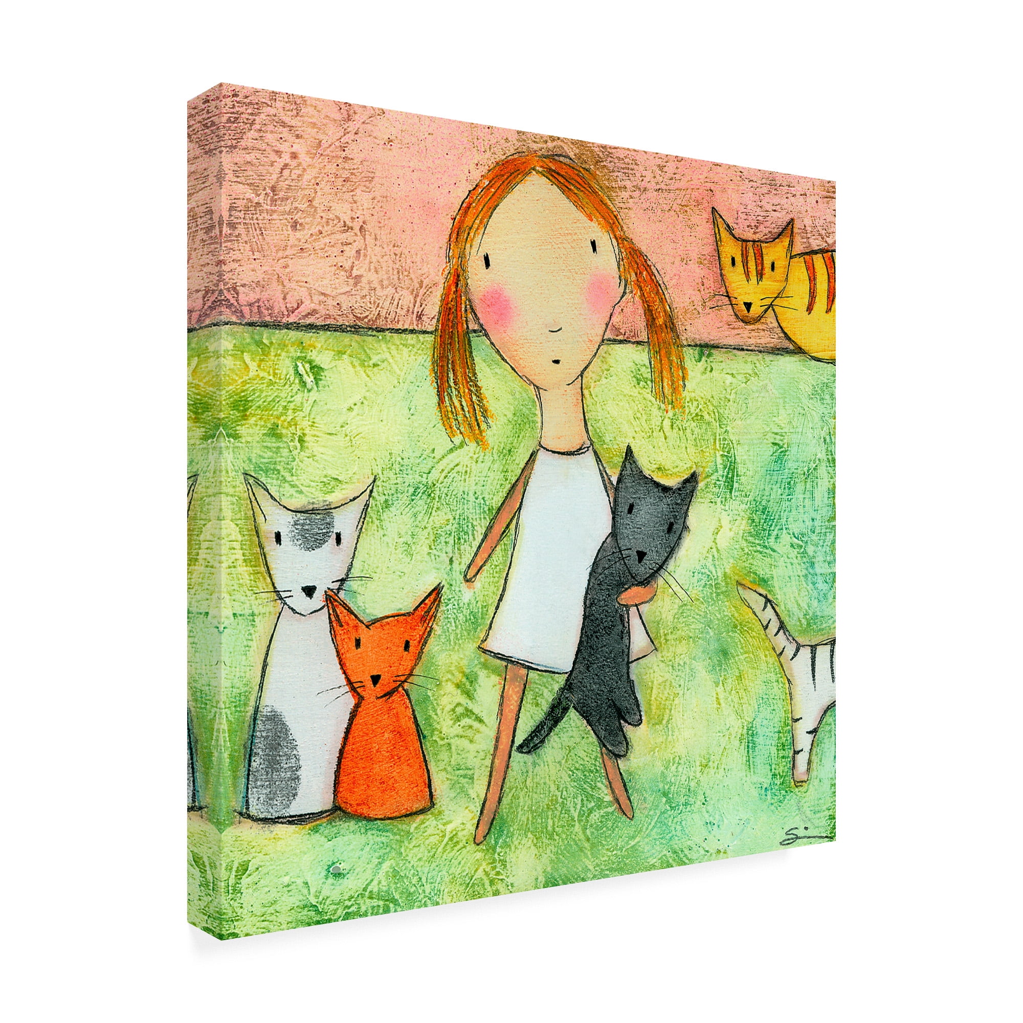 Trademark Fine Art 'Girl with Cats' Canvas Art by Carla Sonheim