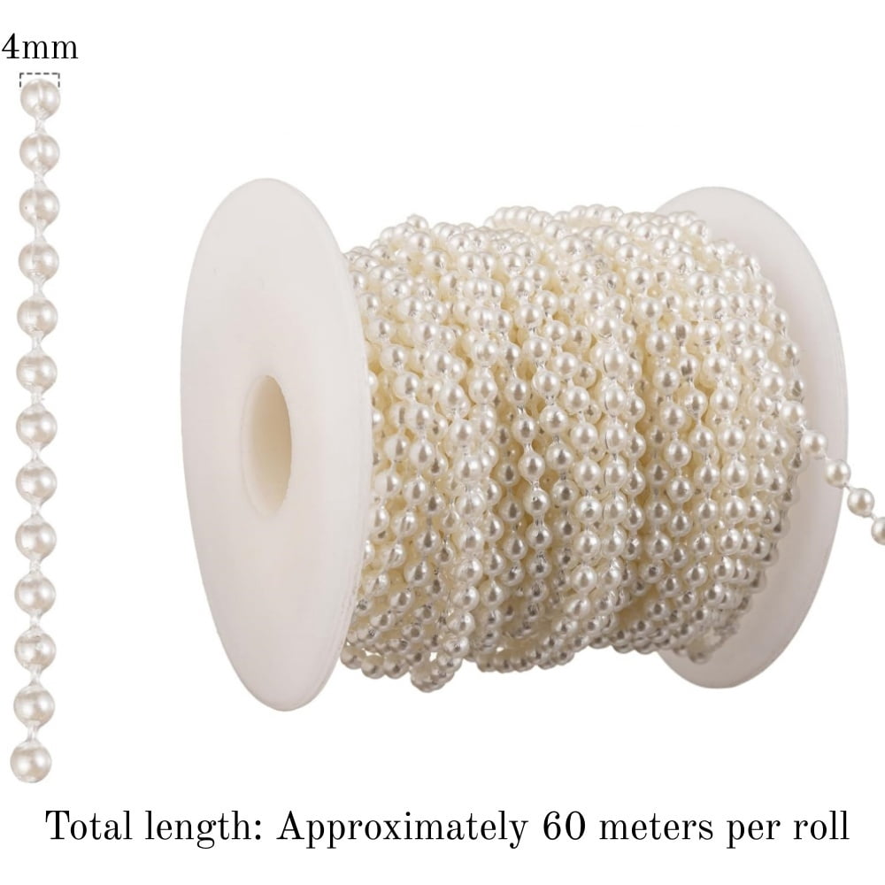Gogcaro 4mm Millet Beads Crafts Faux Pearl Beads Garland Pearl Bead Roll Strand of Pearls to Decorate Floral Centerpieces Wedding Party Favor Christmas Tree(197 Feet)