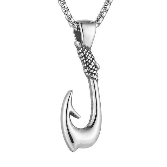HZMAN Fish Hook Necklace for Men Retro Stainless Steel Hawaiian Maui Hook Pendant Necklace Jewelry Gift