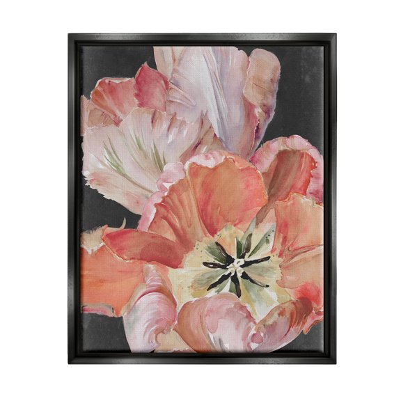 Stupell Industries Pink Hibiscus Petals Blooming Botanical & Floral Painting Black Floater Framed Art Print Wall Art