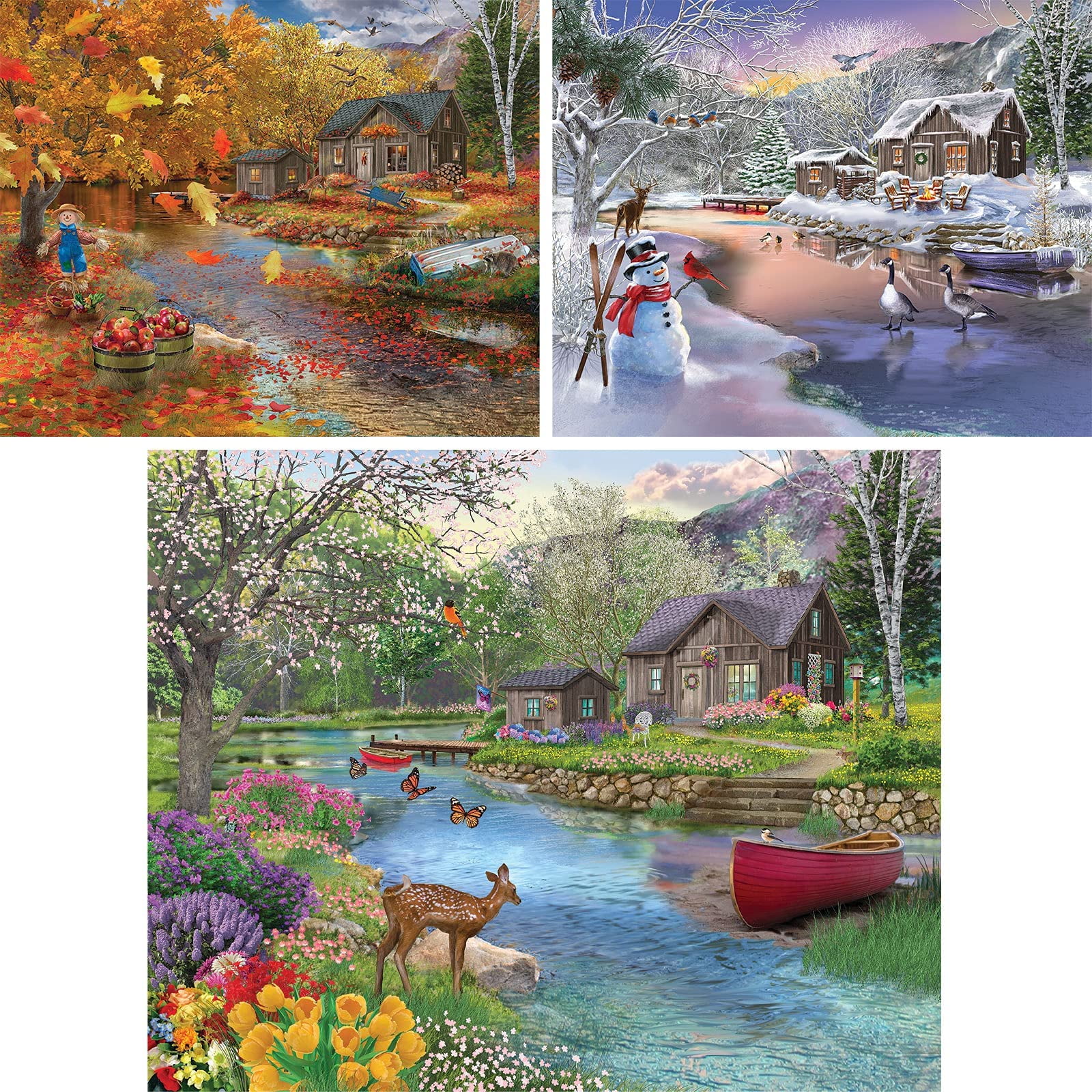 Bits and Pieces Set of Three 500 Piece Jigsaw Puzzles for Adults by Bigelow Illustrations 18" x 24"