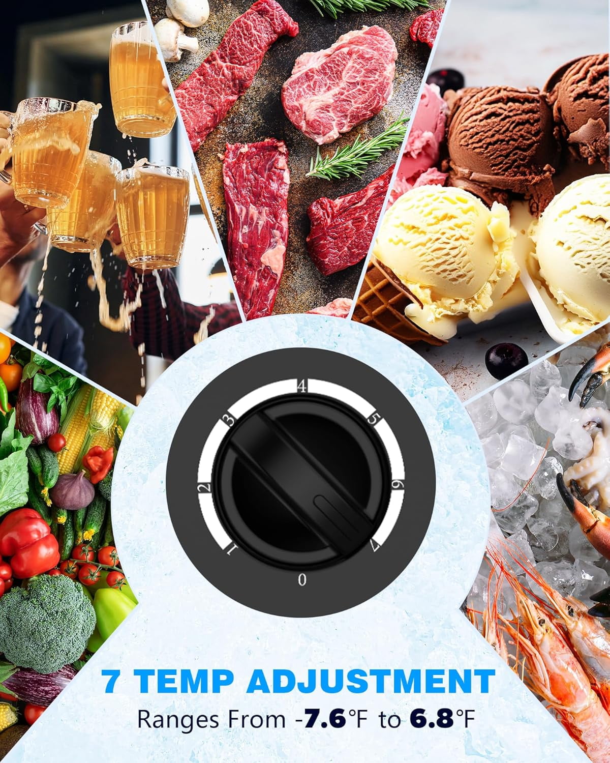 7.0 Cu.Ft Chest Freezer with Removable Basket and Bottom Defrost Water Drain Freestanding Top Open Door, Deep Freezer, Mini Freezer with Adjustable 7 Thermostat for Home/Apartment, Black