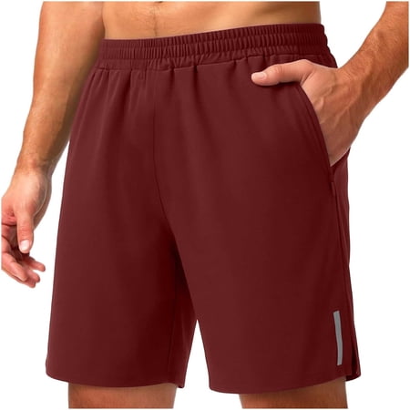 Homenesgenics Mens Shorts Athletic Men s Solid-Color Shorts Summer UV-Protection Hiking Pants Outdoor Sports Reflective Stripes Cycling Split Crotch Zippered Pockets Drawstring Shorts Red M