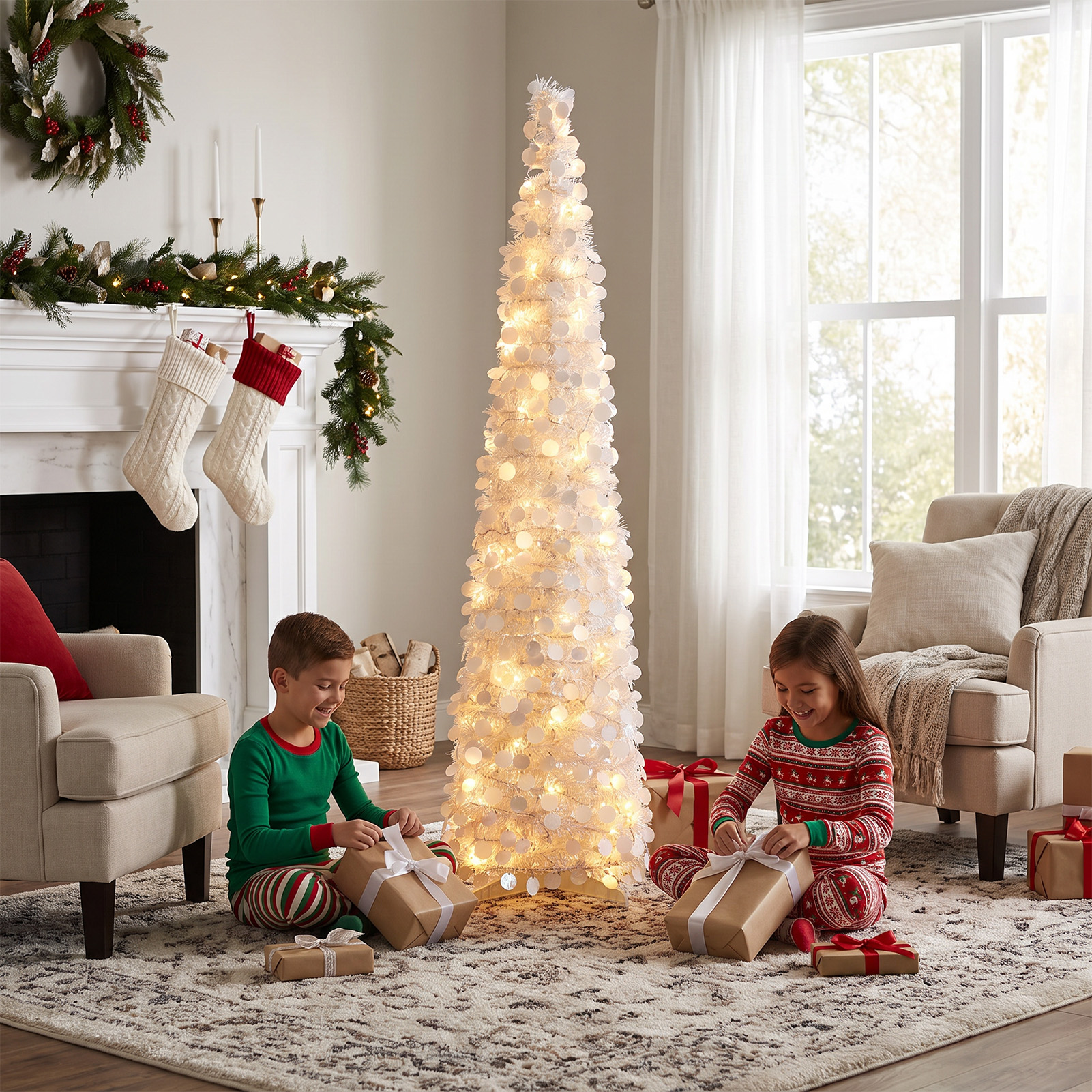 Ayieyill 5-Foot Pop-Up Tinsel Christmas Tree with LED Lights photo 5