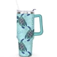 thumbnail image 2 of 40oz Cute Ocean Life Turtle Stainless Steel Flip Straw Tumbler Spill Proof Travel Cup Double Wall Vacuum Insulated Coffee Mug with Top Handle, 2 of 6