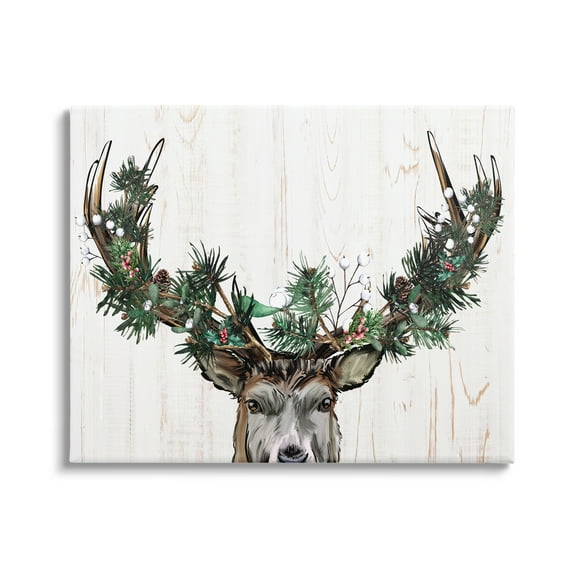 Stupell Industries Pine Garland Deer Antlers Holiday Painting Gallery Wrapped Canvas Print Wall Art, 20 x 16