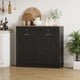 thumbnail image 1 of Freestanding double tilt - out trash can gabinete: a hidden kitchen organizer con pet - resistant locking lid, concealed cajones, y tool - free access para containers, 1 of 8
