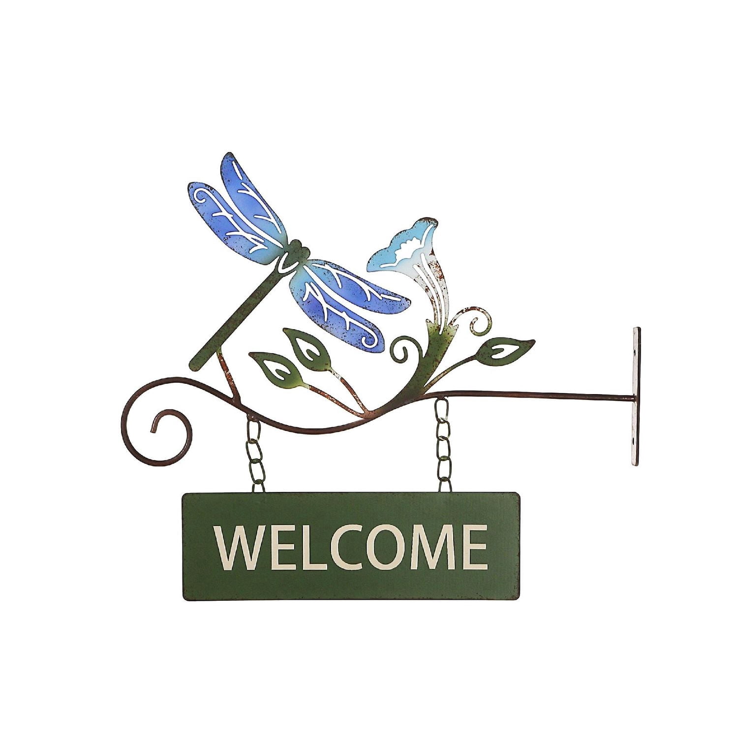 IH Casa Decor Hanging Metal Dragonfly Welcome Sign