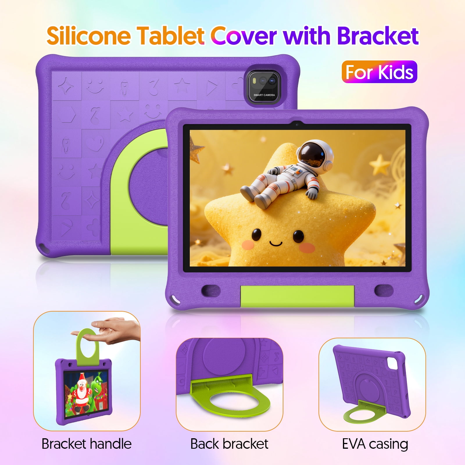 10inch Kids Tablet Android 15,1280x800 HD Ips Display Tablet with Eva Case,12GB (3g+9g) RAM+64GB Rom,Quad-Core, Wi-Fi6,6000mAh,Parental Control App Google Certified - Purple