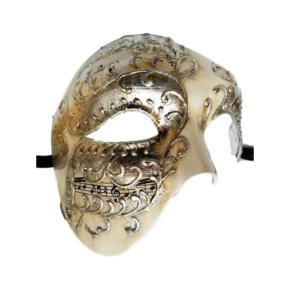 Men's Phantom White Silver Music Large Masquerade Elegance Mask