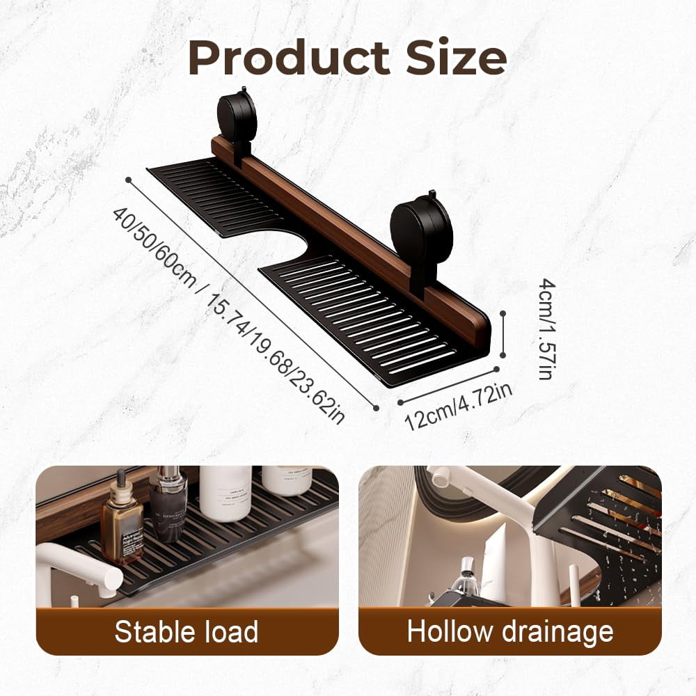 Sink No-Drill Bathroom Organizer Shelf, Walnut Bathroom Kitchen Suction Storage Holder
