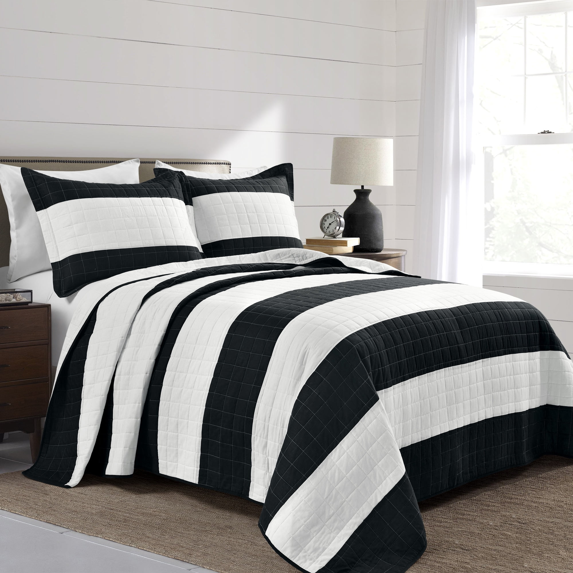 Lush Decor Stripes Cotton Quilt Sets, King, 3Pieces