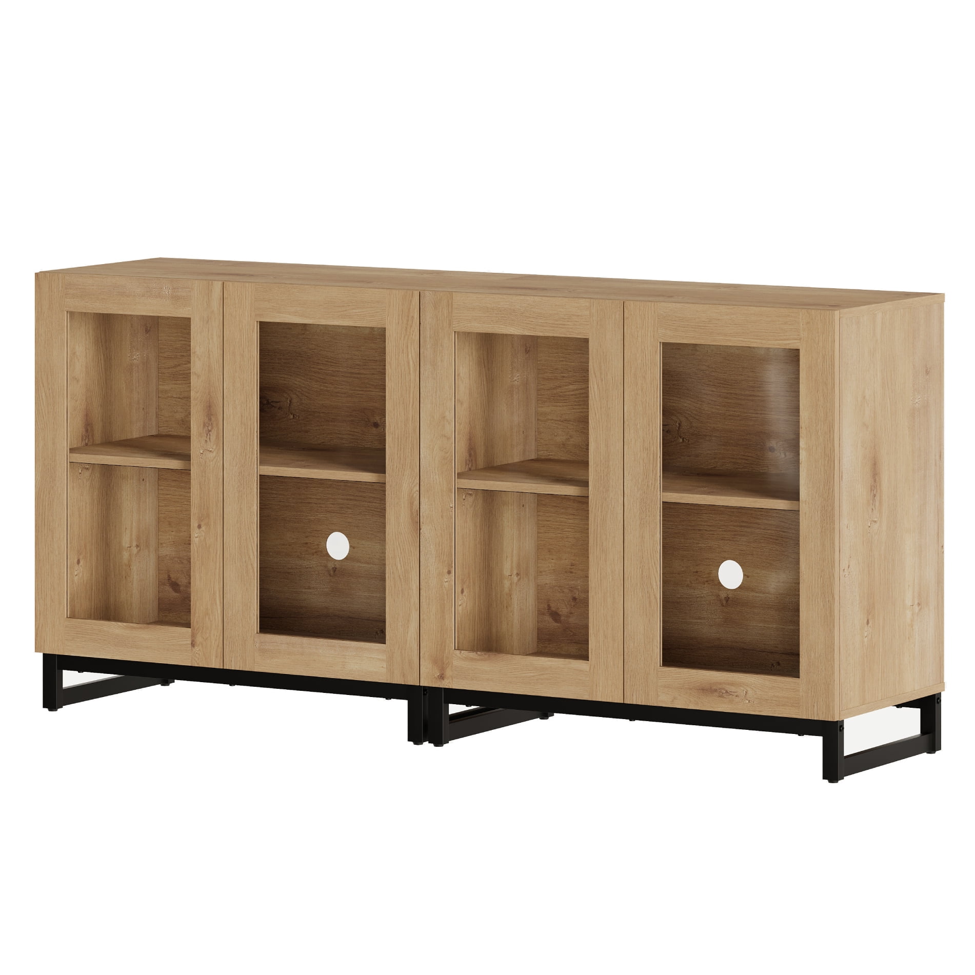 Modern TV Stand with Glass Doors, Entertainment Center TV Console with Adjustable Shelves, Media Storage Furniture up to 70 Inch TVs, Suitable for Living Room,Oak