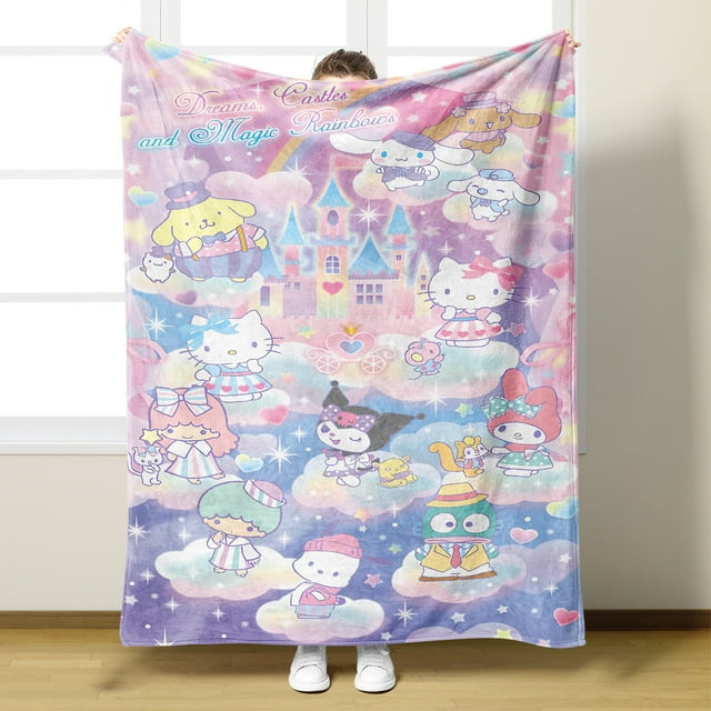 Cute Cinnamon Dog Kuromi My Melody Kitty Flannel Blanket