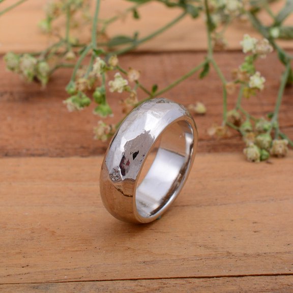 Hammered Silver Band - Solid 925 Sterling Silver Band Ring Hammered Silver Ring
