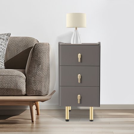 ToppiJoy Narrow Nightstand with 3 Drawers PU Bedside Cabinet Bedside Table Furniture with Metal Legs for Bedroom Living Room (Dark Grey)
