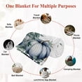 thumbnail image 6 of Blue Pumpkins Fall Throw Blanket, Flannel Fleece Blanket with Striped Design for Couch, Vintage Eucalyptus Leaves Thanksgiving Soft Breathable All Season Plush Blankets for Sofa Office Travel 40"x50", 6 of 9