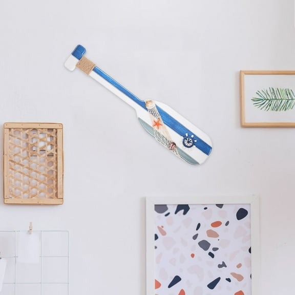 NICEXMAS Mediterranean Wooden Paddle Decor Blue Nautical Wall Hanging Ornament