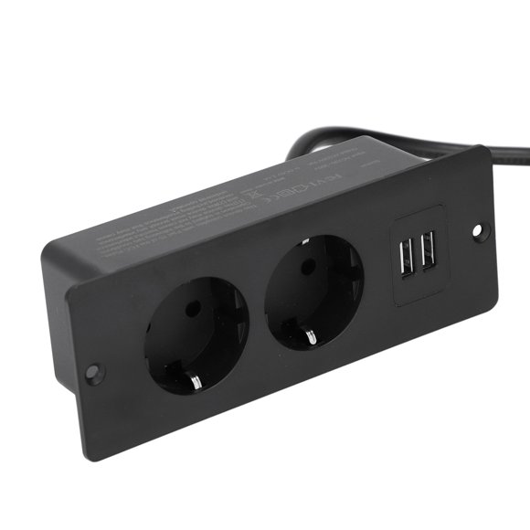 Built-In Power Hub with Dual USB Ports and AC Outlets, 1.5m Cable, Space-Saving Recessed Design for Desks, Cabinets, and Furniture, 3000W, Flame Retardant PC Material.