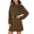 thumbnail image 1 of LUXUR Ladies Pullover Jumper Long Sleeve Sweater Dress Solid Color Mini Dresses Plain Crew Neck Brown L, 1 of 3