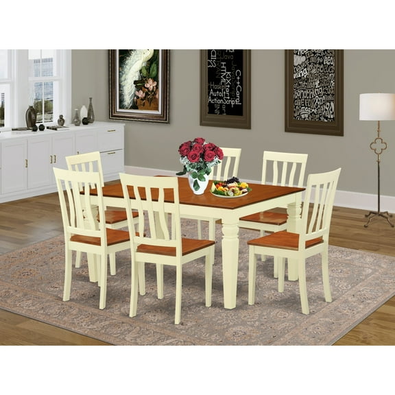 East West Furniture  Dining Table Set- a Dining Table and Wood Seat Chairs, Buttermilk & Cherry(Pieces Options) N/A WEAN7-BMK-W 7-Piece 6