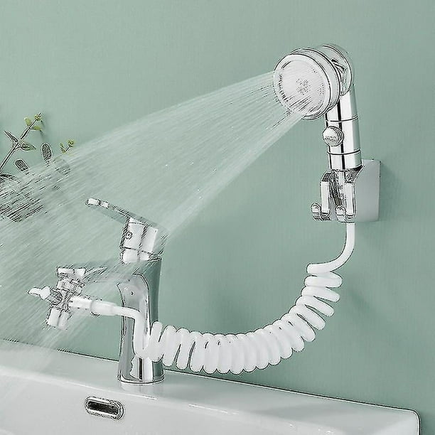 White Kit de ducha de mano para lavabo, grifo de baño, cabezal de ducha de mano, accesorio de rociador de manguera para fregadero con 3 modos de rociado para lavado de cabello, ut