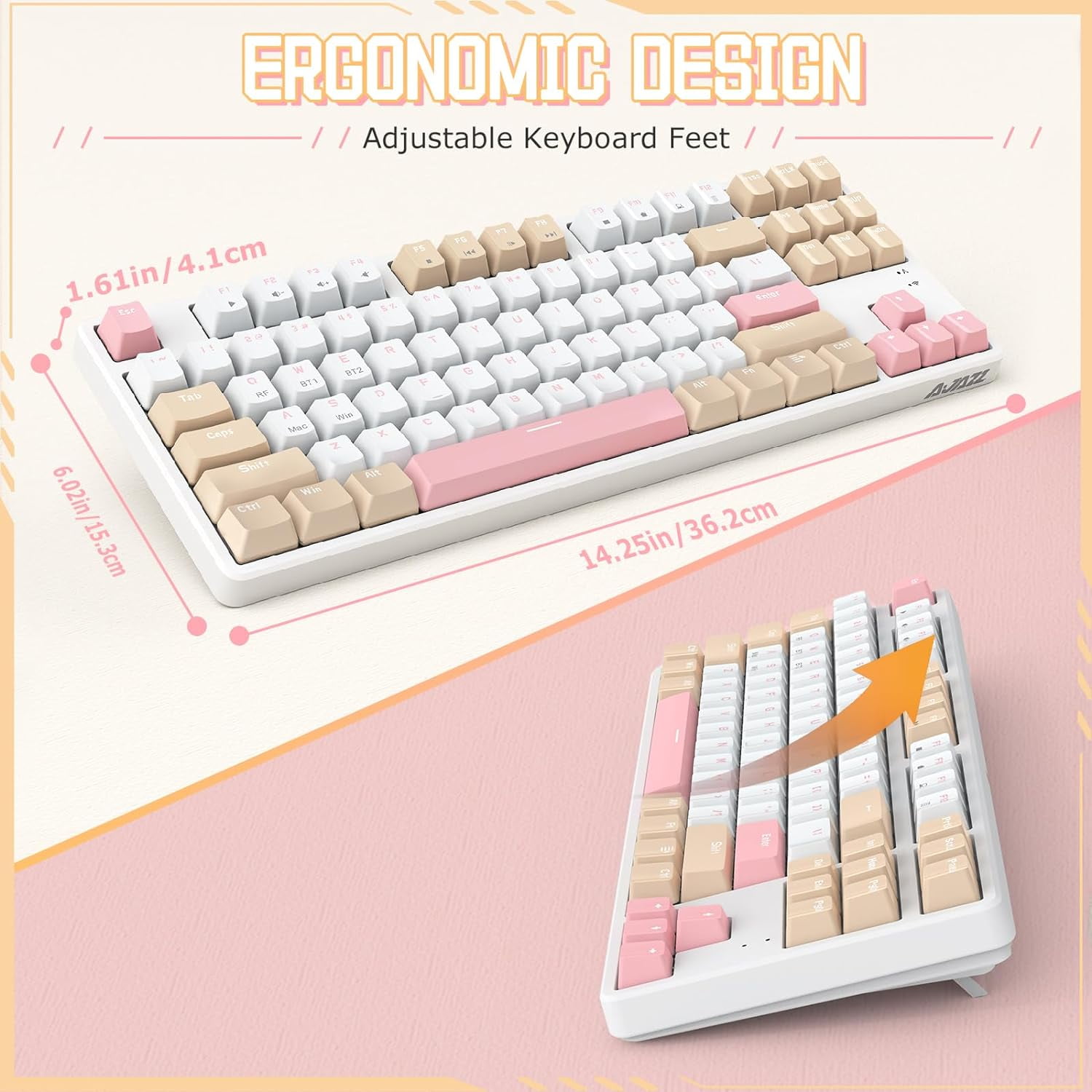 A.JAZZ Wireless Mechanical Keyboard, Dual Mode BT5.0/2.4G with 87 TKL Hot Swap Bluetooth Gaming Keyboard,Detachable Frame,USB Hub for PC(Red Switch)