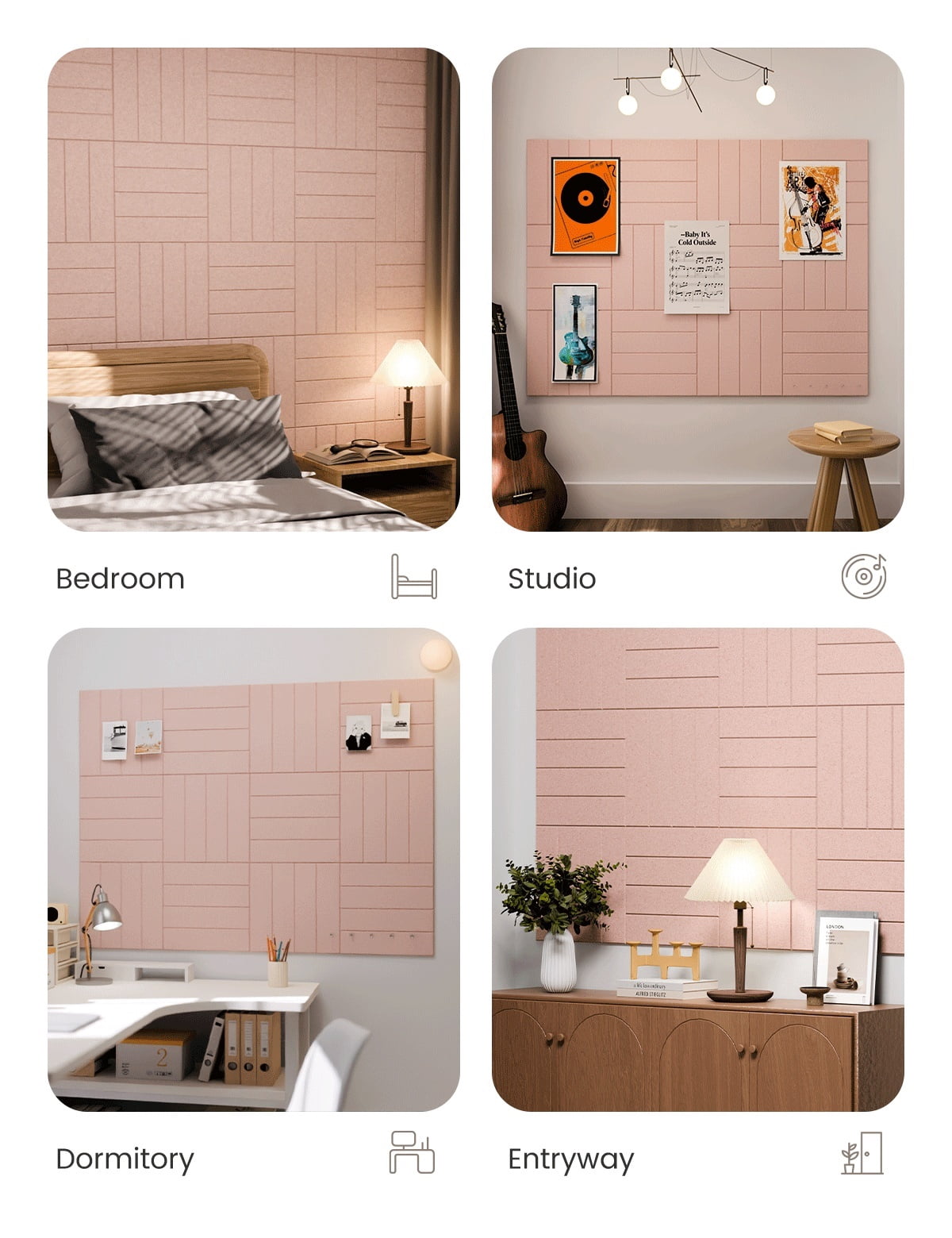 Fluxynara Felt Bulletin Board Tiles Large 48" x 36" Cork Board Alternative-12 Pack with 70 Adhesive Tabs, Thick Slat Wall Panels for Office Decor, Push Pin Board Wall Organizer Alternative -Pink