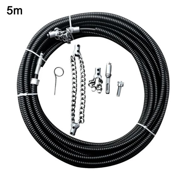 Flex-Shaft Sewer Descaling Chain, 1.5m/2m/3-m/5m Lengths, 6mm (1/4) Flex Shaft, Hardened Stainless Steel, Drill-Powered - for PVC Drains, Toilet Lines, Grease Traps, Industrial Boilers