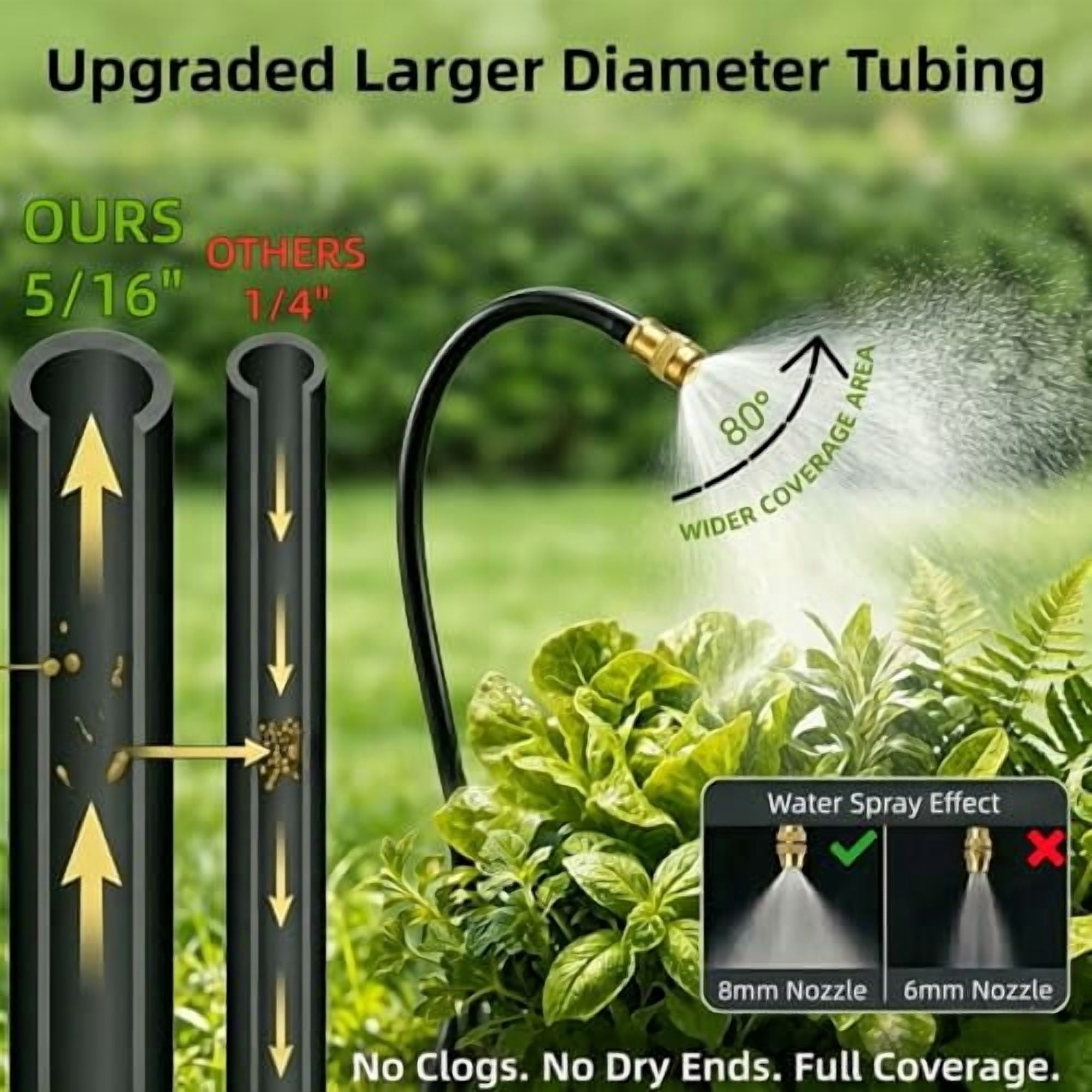 Drip Irrigation System for Garden - 40 Ft Drip Irrigation Kit with 13 360°Adjustable Copper Nozzles Hose, Automatic Atomizing Plant Watering Sprinkler System for Yard, Lawn, Greenhouse, Potted